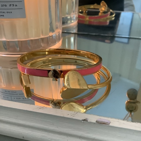 🆕 Kate Spade New York Pink Enamel & Heritage Bangle Set - Picture 7 of 11